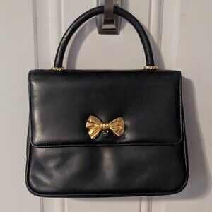 Vintage ALBERT NIPON Navy Blue Gold Bow Hardware Mini Handbag